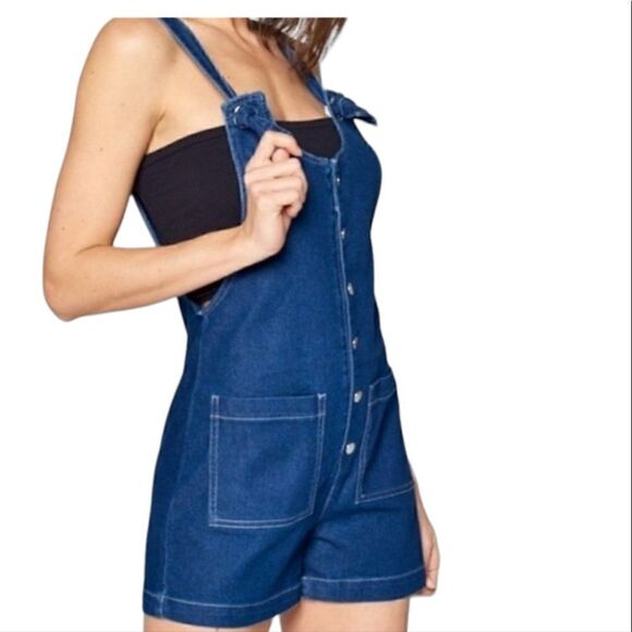 Women's Overall Denim Short Shorts Button Down - Picture 1 of 4
